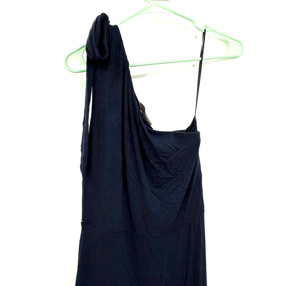 Loft size XS navy blue one shoulder mini dress bow detail on shoulder soft - Picture 4 of 6